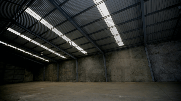 Image of steel shed interior showing light
